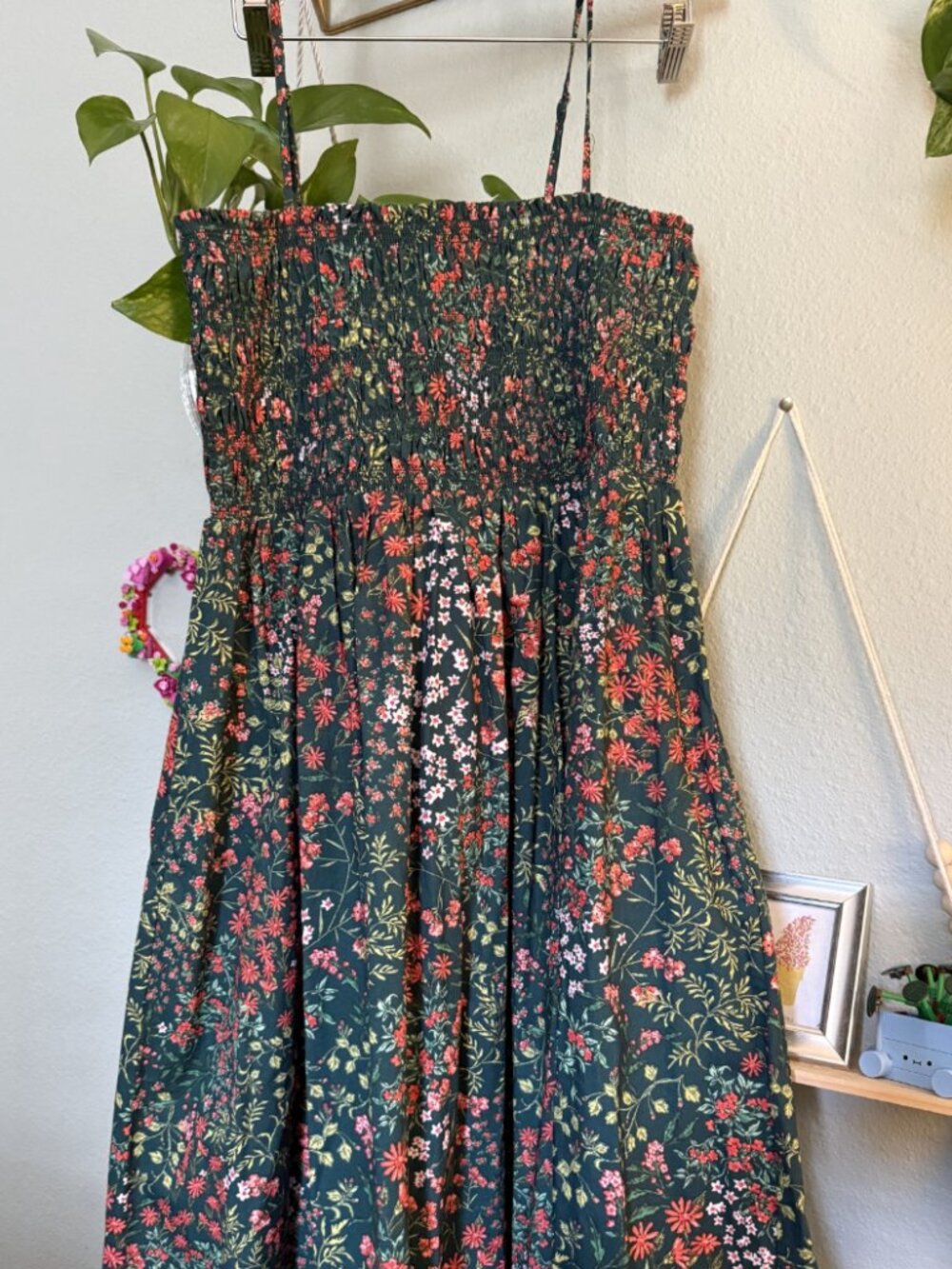 Loft Green Floral Smocked Maxi Dress - Medium